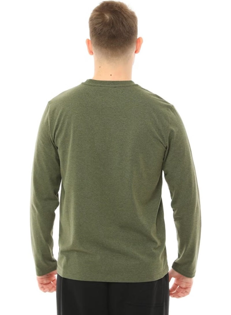 Defy's Men's Long Sleeve Crew Neck T-Shirt Khaki - Image 3